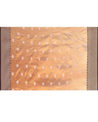 Women`s gold magenta zari cotton tissue jamdani saree 5