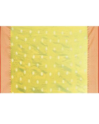 Women`s parrot green zari cotton tissue jamdani saree 5