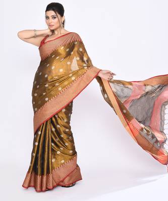 Women`s golden zari cotton tissue jamdani saree 3