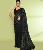 Women`s black zari cotton tissue sequin saree