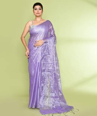 Women`s lavender zari cotton tissue sequin saree 1