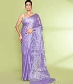Women`s lavender zari cotton tissue sequin saree