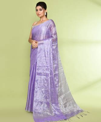 Women`s lavender zari cotton tissue sequin saree 2
