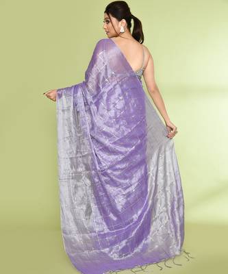 Women`s lavender zari cotton tissue sequin saree 4