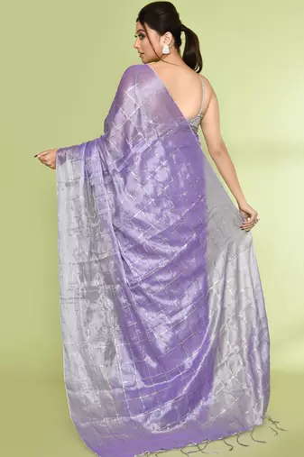 Women`s lavender zari cotton tissue sequin saree