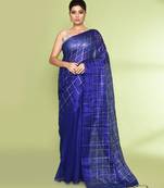 Women`s blue zari cotton tissue sequin saree