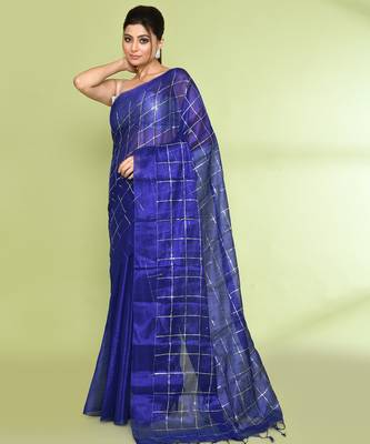 Women`s blue zari cotton tissue sequin saree 2