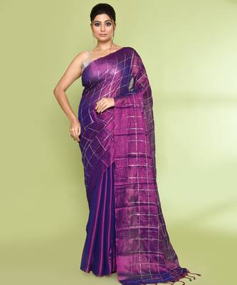 Women`s violet zari cotton tissue sequin saree 1
