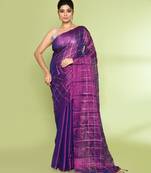 Women`s violet zari cotton tissue sequin saree