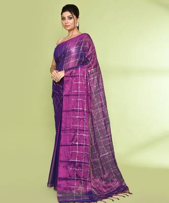 Women`s violet zari cotton tissue sequin saree 2
