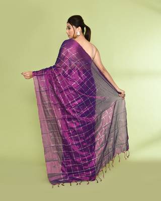 Women`s violet zari cotton tissue sequin saree 4