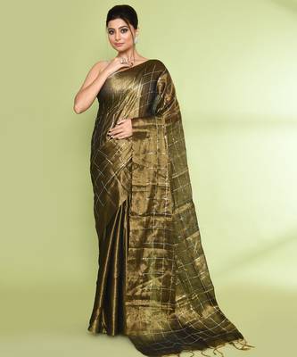 Women`s golden zari cotton tissue sequin saree 1