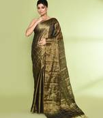 Women`s golden zari cotton tissue sequin saree