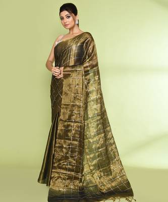 Women`s golden zari cotton tissue sequin saree 2