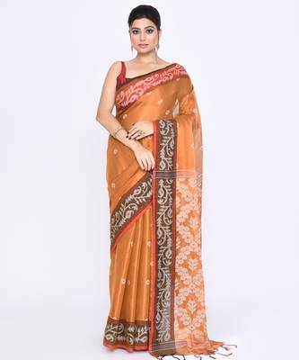 Women`s gold zari cotton tissue jamdani saree 1