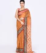 Women`s gold zari cotton tissue jamdani saree