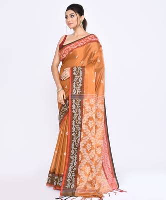 Women`s gold zari cotton tissue jamdani saree 2
