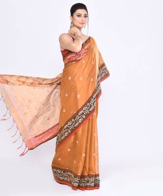 Women`s gold zari cotton tissue jamdani saree 3