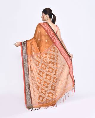 Women`s gold zari cotton tissue jamdani saree 4