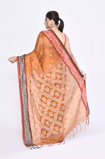Women`s gold zari cotton tissue jamdani saree