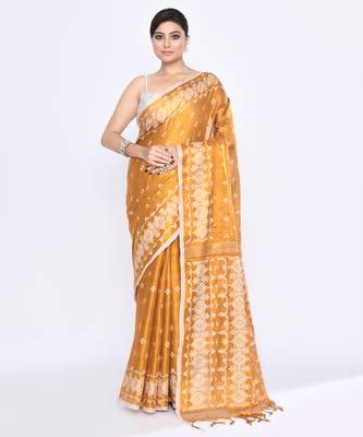 Women`s gold zari cotton tissue jamdani saree 1