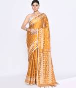 Women`s gold zari cotton tissue jamdani saree