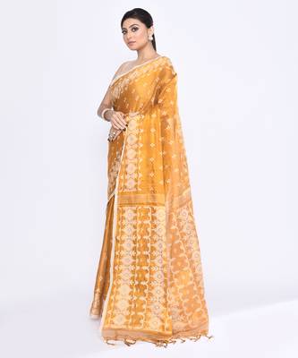 Women`s gold zari cotton tissue jamdani saree 2