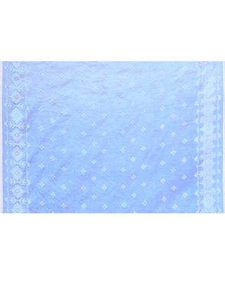 Women`s blue zari cotton tissue jamdani saree 5