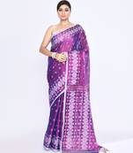 Women`s purple zari cotton tissue jamdani saree