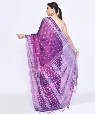 Women`s purple zari cotton tissue jamdani saree 4