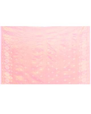 Women`s deep peach zari cotton tissue jamdani saree 5