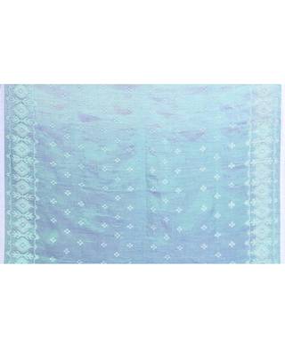 Women`s blue green zari cotton tissue jamdani saree 5