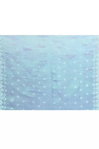 Women`s blue green zari cotton tissue jamdani saree