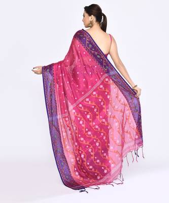 Women`s pink zari cotton tissue jamdani saree 4