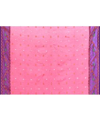 Women`s pink zari cotton tissue jamdani saree 5