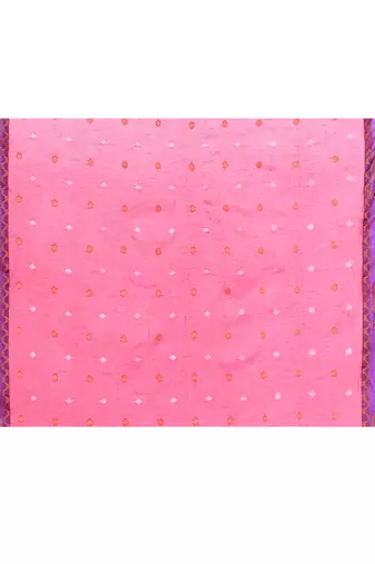 Women`s pink zari cotton tissue jamdani saree