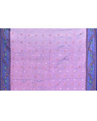 Women`s pink blue zari cotton tissue jamdani saree 5