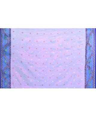Women`s pink blue zari cotton tissue jamdani saree 5