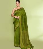 Women's apple green embellished sequinned cotton saree