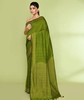 Women's apple green embellished sequinned cotton saree 2