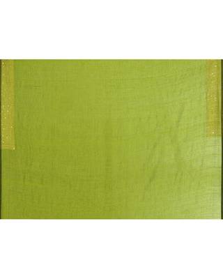 Women's apple green embellished sequinned cotton saree 5