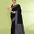 Women's black embellished sequinned cotton saree