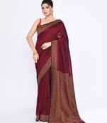 Women's maroon embellished sequinned cotton saree