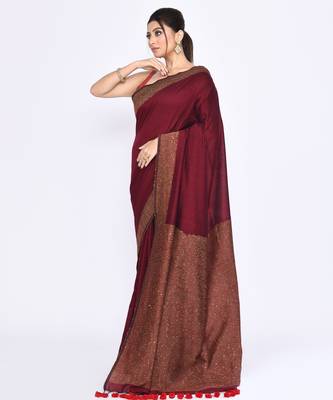 Women's maroon embellished sequinned cotton saree 2