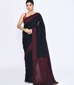 Women's black embellished sequinned cotton saree