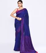 Women's blue embellished sequinned cotton saree