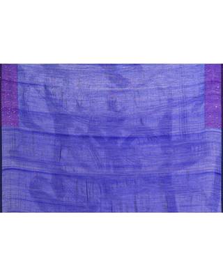Women's blue embellished sequinned cotton saree 5