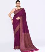 Women's magenta embellished sequinned cotton saree
