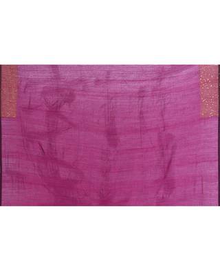 Women's magenta embellished sequinned cotton saree 5