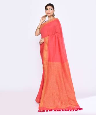 Women's tomato red embellished sequinned cotton saree 2